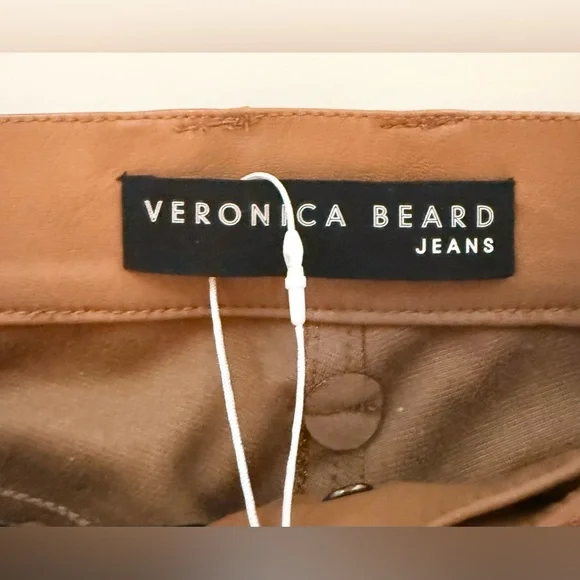 Veronica Beard Beverly Flared Faux Leather Jeans – brown camel  – Size 6- NWT - Picture 7 of 14